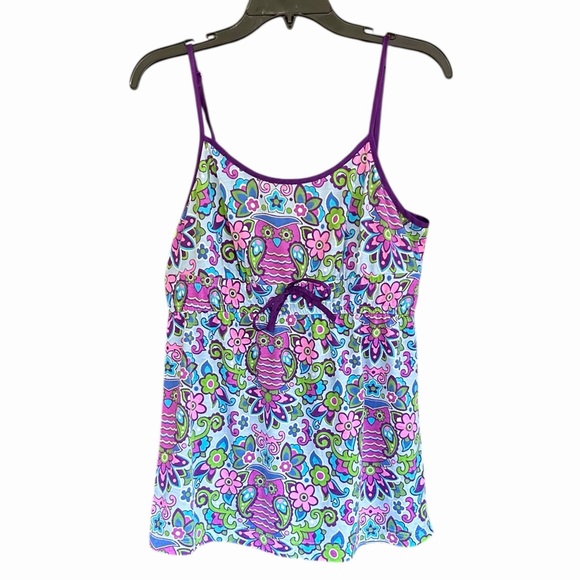 Nick & Nora Tops - Y2K NICK & NORA Babydoll Owl Tank Top Colorful Floral Retro Twee Goth Cami Sz M